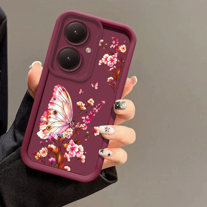 Phone Cases Vivo - Rosa Handyhülle mit Blumen- und Schmetterlingsmuster