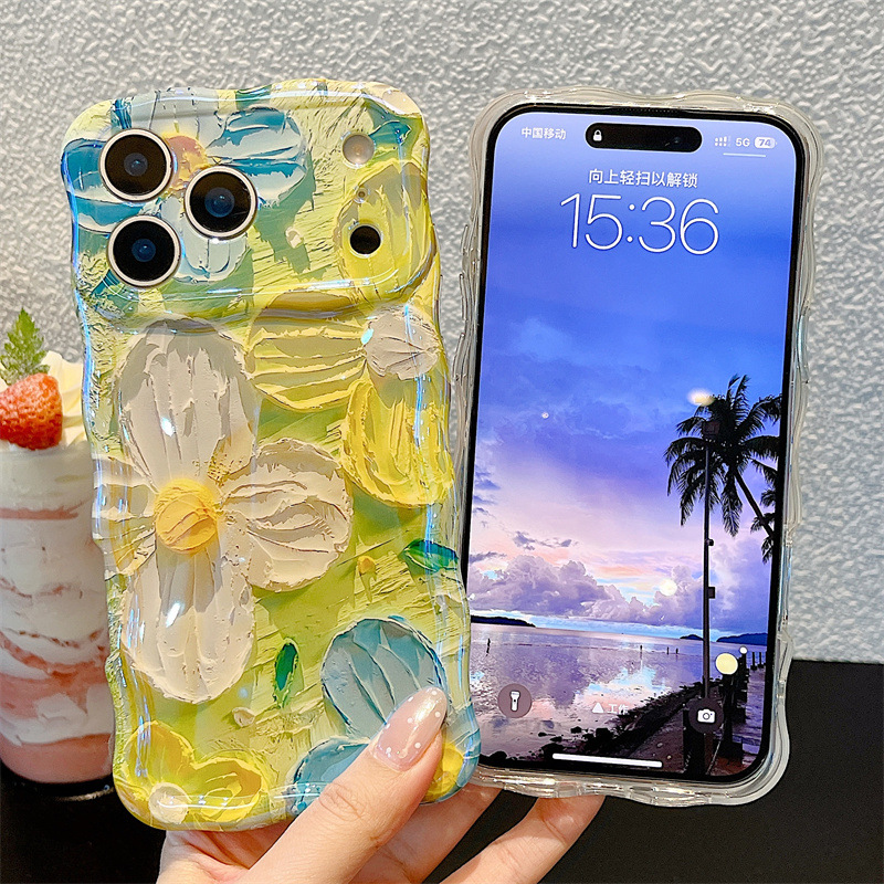 Phone Cases Unique - Modische Ölgemälde-Blumen Wellenförmige Handyhülle für iPhone