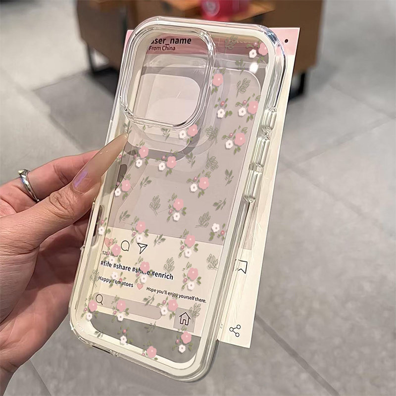 Grüne Blätter Rosa Blume 2-in- – Phone Cases Transparent Bewertung und Preis
